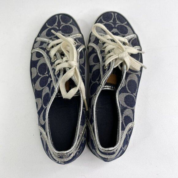 Coach Shoes Womens Size 7 Dee Optic Signature C Monogram Canvas Sneakers Lace Up - Picture 7 of 12